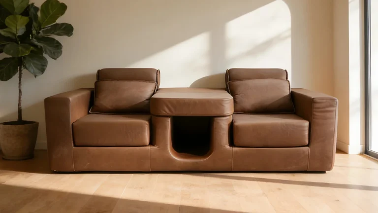 Brown leather office pet-friendly modular sofa - built-in pet cave, professional functional design for office reception areas