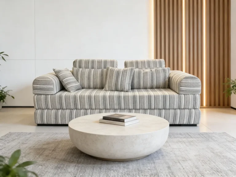 Neutral Striped Compression Sofa - Space-Saving Foldable Boxed Sofa for Modern Living Rooms, Easy No-Assembly