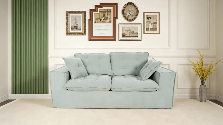 Sage Green Velvet Compression Sofa - Plush Upholstered Foldable Boxed Sofa for Elegant Living Rooms, Easy No-Assembly