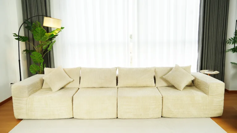 Cream ribbed corduroy four-seater modular sofa - plush retro design for modern cozy living rooms