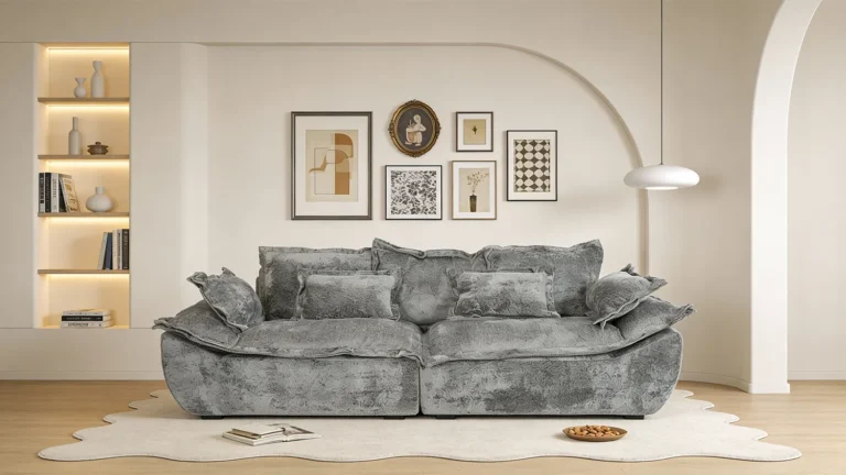 Grey plush modular cloud sofa - four-seater, cozy design for modern living rooms