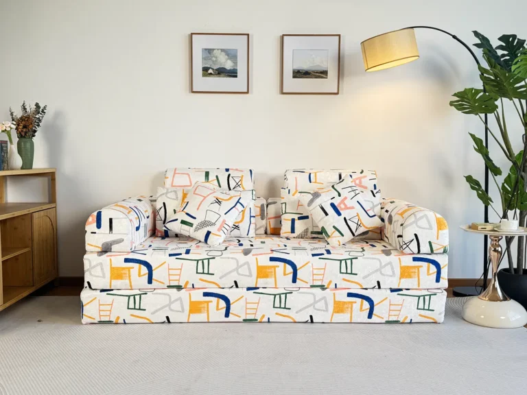 Colorful abstract pattern modular compression sofa - four-seater, space-saving for modern apartments