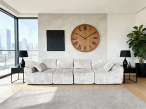 Light grey ribbed corduroy four-seater modular sofa - sleek modern design for urban living rooms