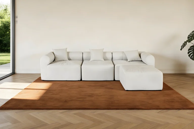 White leather modular sofa with ottoman - minimalist luxury design for modern living rooms